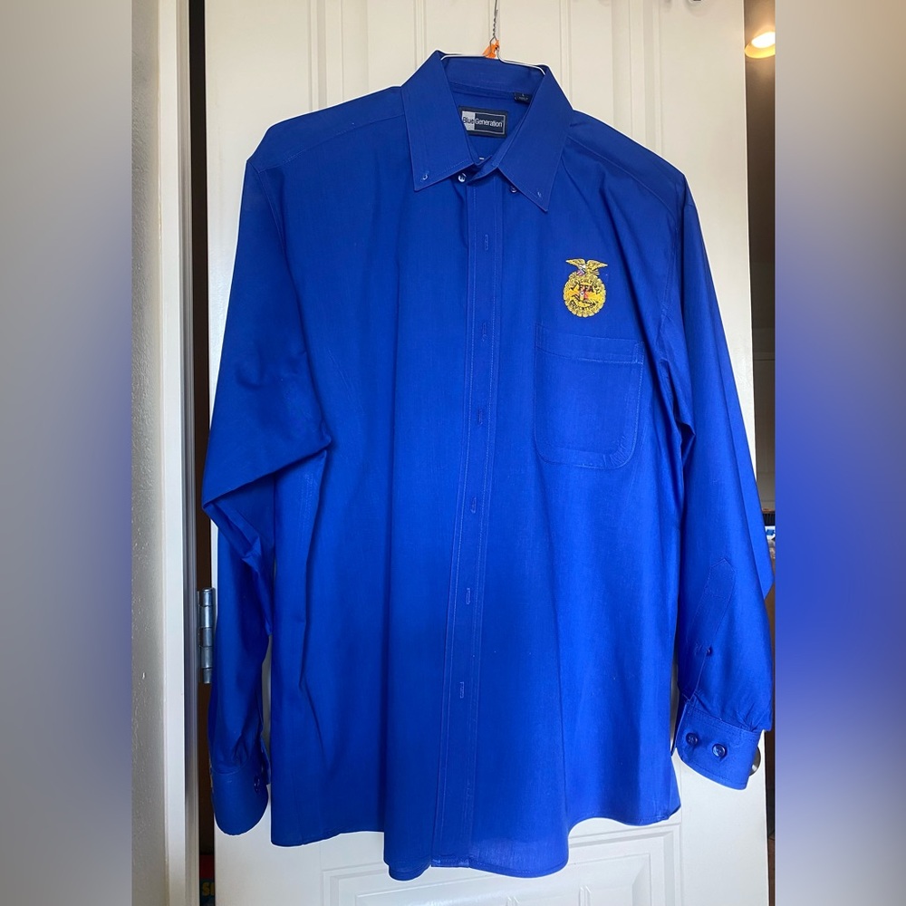 Blue Men's Shirt with Embroidered Logo